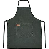 AKCOT 100% Cotton washed Apron with Pocket and Adjustable Neck with Long Ties Apron 25" X 31" for Women Men Chef Cooking, Baking, Gardening, Hunter Green