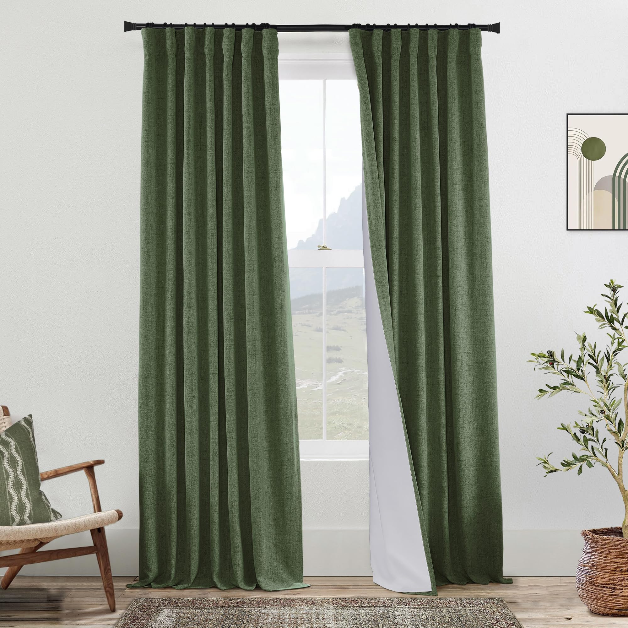 Photo 1 of PANELSBURG Living Room Green Curtains 96 Inches Long Country Farmhouse Rustic 96 Inch Curtains 2 Panel Set Dark Olive Green Christmas Decorative Curtains Black Out
