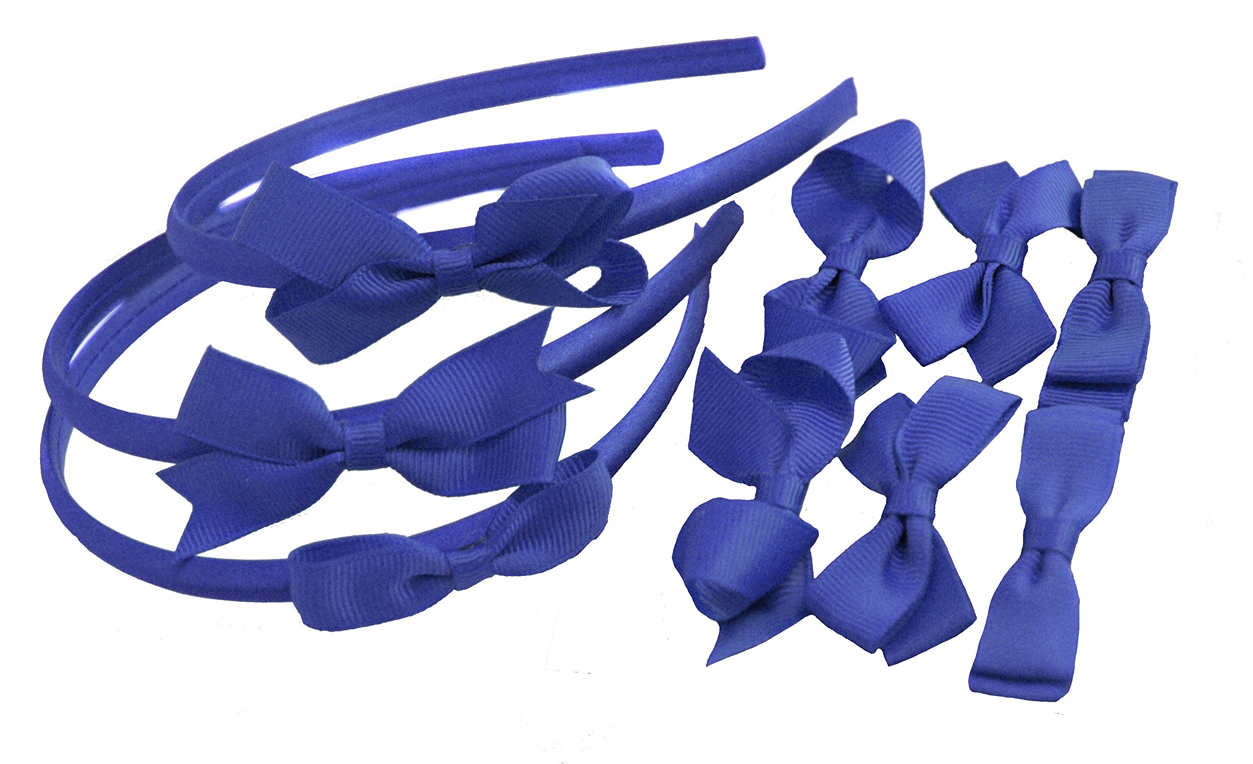 Set Headbands 3 Pairs School Bows Girls Small Hair Grosgrain Ribbon Clips Hair Accessories Uniform (Blue)