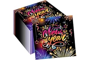 JAJAJUEGOS New Years Eve Party Napkins, 100PCS New Years Eve Party Napkins Disposable, Colored Festive Design with Fireworks"Happy New Year's" Wishes, 6.5 Inches for Xmas Winter Holiday Celebrations