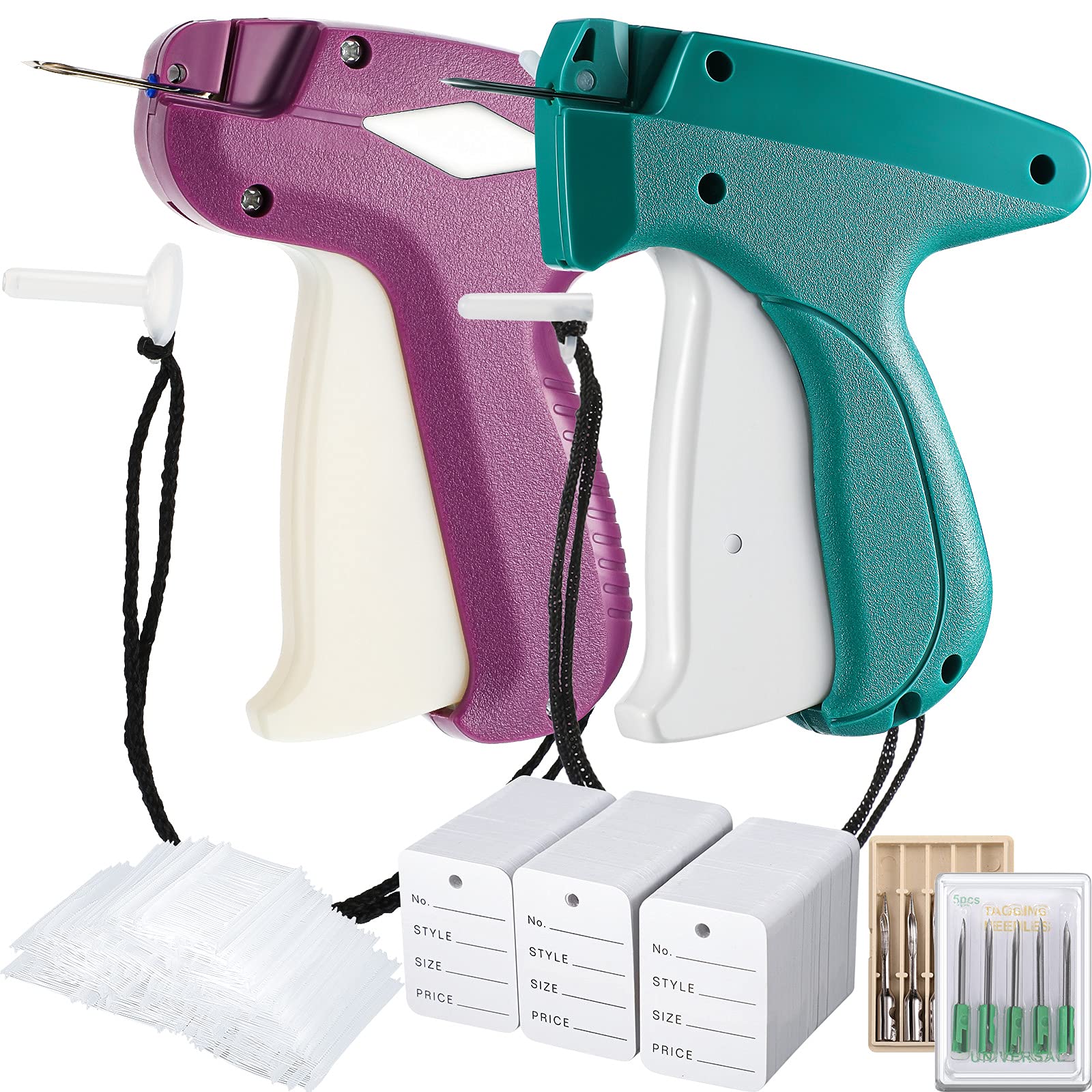 Photo 1 of 1112 Pieces Clothes Garment Tag Attacher Price Gun Applicator Machine 2 Inch Standard Plastic Fastener Barb Clothing Paper Size Name Tag Steel Needle for Boutique Store(Purple, Green)