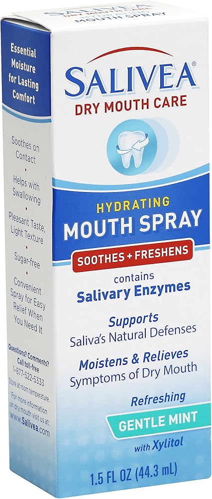SALIVEA Soothing Dry Mouth Spray for Adults 250 Pumps Mint 1.5 oz Pack of 1 | Moisturizing saliva substitute with natural sal