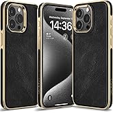 LOHASIC PU Leather Case for iPhone 15 Pro, Luxury Elegant Vintage Phone Cover for Men Women, Anti-Slip Grip Scratch Resistant TPU Bumper, 6.1 Inch, 5G, 2023 - Black Gold