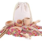 Yowlieu 10 Pcs Wooden Sensory Bin Tools for Toddlers & Preschool Children, Montessori Sensory Wooden Toys Fine Motor Learning Pretend Play Sensory Tools for Kids