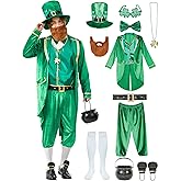 Yeenuo Leprechaun Costume Men Adult St. Patrick’s Day 11PCS Green Irish Tailcoat Suit Outfit for Festival Party & Halloween