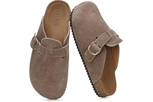 ZUSERIS Women's Men's Suede Clogs Wide Width Leather Mules Cork Footbed Sandals Slip on Comfort Potato Shoes with Arch Support