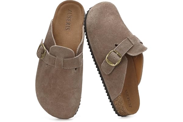 ZUSERIS Suede Clogs for Women Men Wide Width Leather Mules | Soft Cork Footbed,Arch Support,Comfort Potato Shoes
