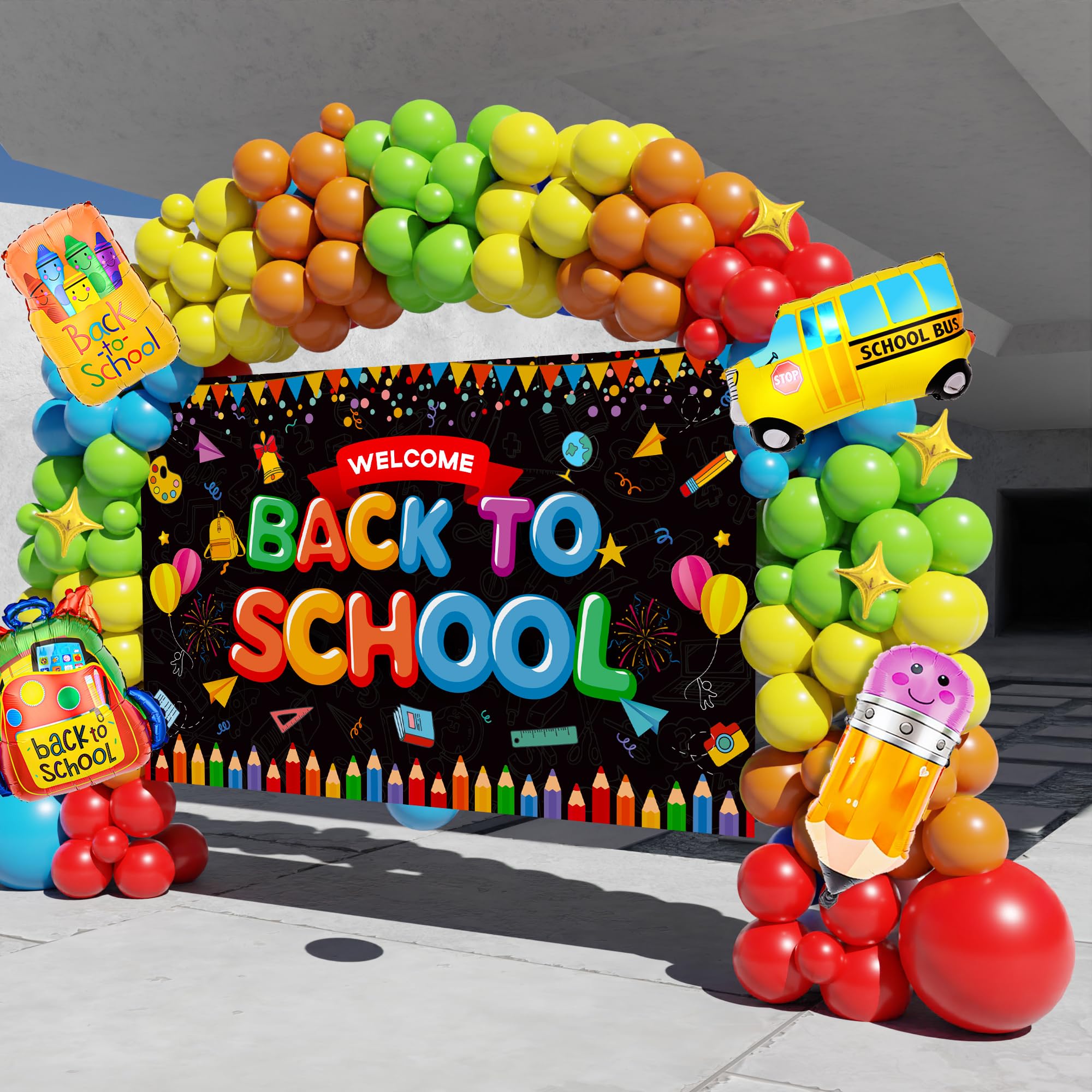 Back to School Decorations, 151PCS Back to School Balloon Garland Arch kit with Large Welcome Back To School Backdrop Banner for First Day of School Kindergarten Party Supplies