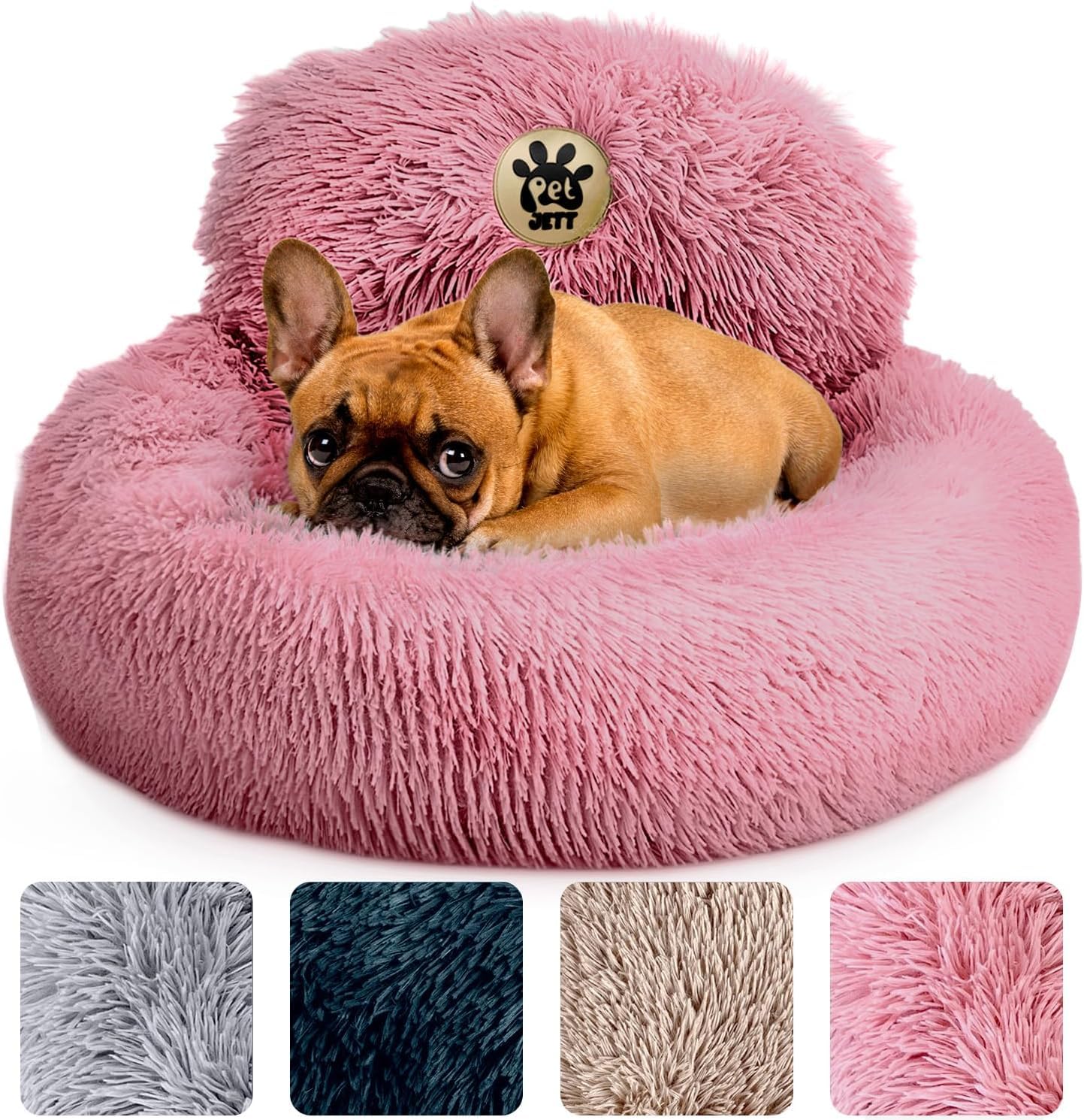 Photo 1 of PetJett Calming Dog Bed for Small Dogs – 23" Donut Dog Beds, Anti-Slip & Washable Fluffy Plush Faux Fur Pet Bed, Anti-Anxiety Premium Comfort Round Puppy Bed, Fits Dogs up to 25 lbs – Pink