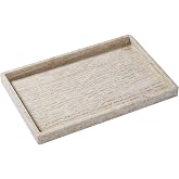 Natural Travertine Tray 15x10 inch with Non-Slip Pads | Inner 14.1x9 inch holds 3-4 perfumes. Wipe-clean stone. For vanity, coffee table, island, entryway, bedside.
