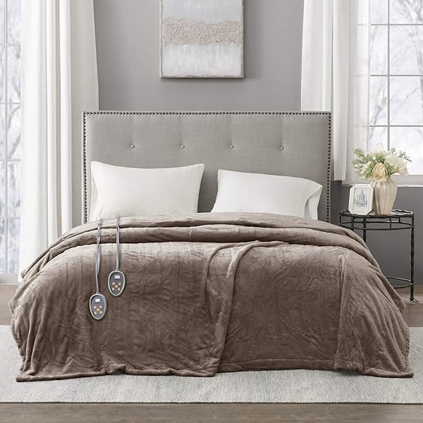 BEAUTYREST HEATED PLUSH ELECT ELECTRIC BLANKET WITH 20 HEAT LEVEL SETTING CONTROLLERS EQUIP WITH SECURE COMFORT TECHNOLOGY AND 10 HOURS AUTO SHUT OFF, TWIN: 62X84, MINK,BR54-0517