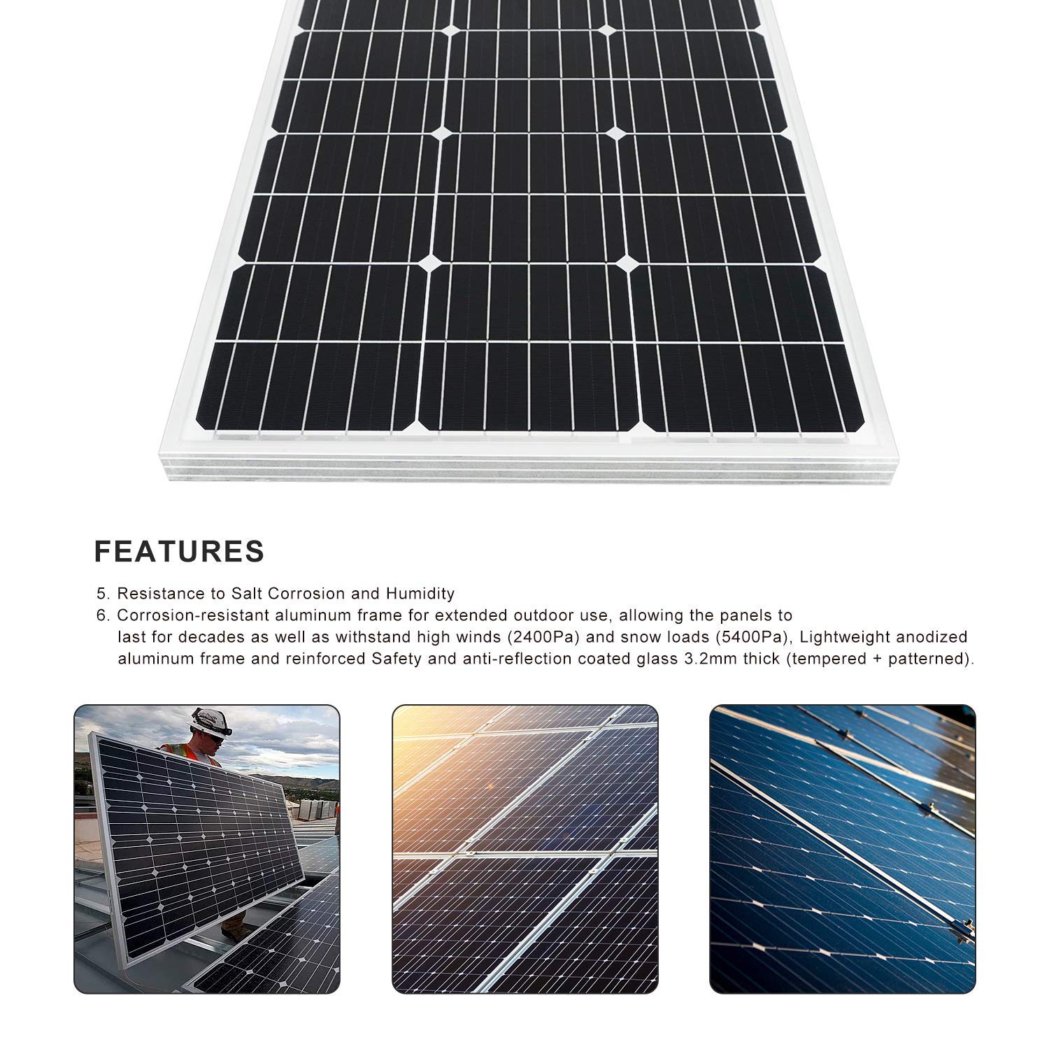 ECO-WORTHY VC-L02M100-B-2 Portable 200Watts (2pcs 100watts) 18 Volts Monocrystaline Solar Panels 12V Battery for On-Grid in RV - Image 5