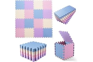 Tamiplay Foam Play Mat for Baby, EVA Non-Toxic Interlocking Floor Mats, Solid Colored Foam Puzzled Floor Mats, Baby Play Mat Exercise Mats, 16 Tiles(Beige/Pink/Purple/Gray Blue)
