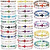 yesaior 60 Pcs Jesus Loves You Christian Bracelets Bulk Easter WWJD Colorful Friendship Bracelet for Women Bible Verse Religious Cross Beaded Wristband for Church Reminder Jewelry Gift