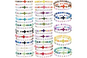 yesaior 60 pcs Colorful Friendship Bracelet, Stackable Elastic Cute Beaded Bracelets Preppy Bracelets Bulk Set for Women Gift (Jesus love you)