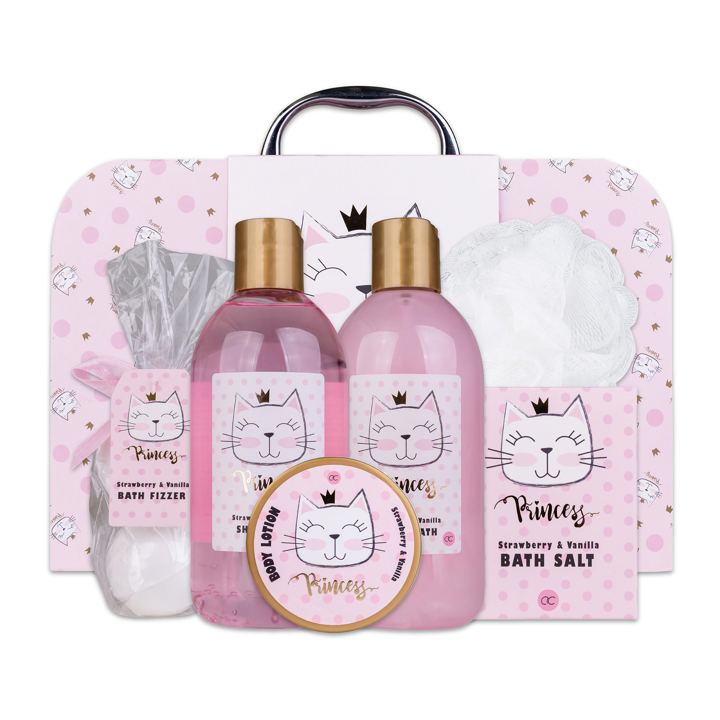 accentra Bath And Shower Set Princess Kitty For Teenagers And Girls, with A Sweet Strawberry & Vanilla Scent