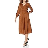 Amazon Essentials Women's Lightweight Georgette Long Sleeve V-Neck Midi Dress (Available in Plus Size)