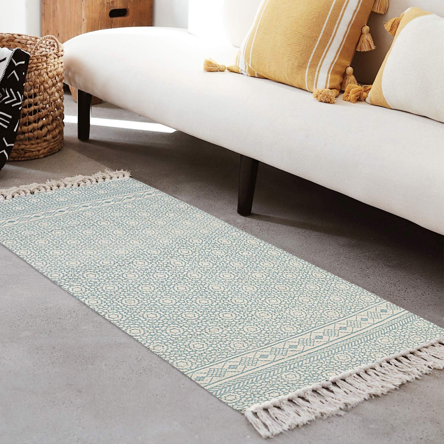 HomeStorie 2x4 Feet European Style Moroccan Boho Cotton Carpet Rug Runner for Living Room Bedroom Hall Home Floor Mats