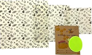 Beeswax Reusable Food Wraps w/Free Produce Scrubber - 3 Sizes - Nature's Solution to Plastic Food Wrap Alternatives - Fresher, Longer, Portable, Washable by Rich Rose Supply Co. (Produce Variety)