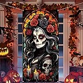 Day of The Dead Door Cover Dia De Los Muertos Backdrop Sugar Skull Rose Altar Mexican Fiesta Party Decorations and Supplies for Home