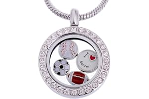 RUBYCA Themed Locket Necklace Crystal Birthstone Living Memory Floating Charm Silver Tone DIY