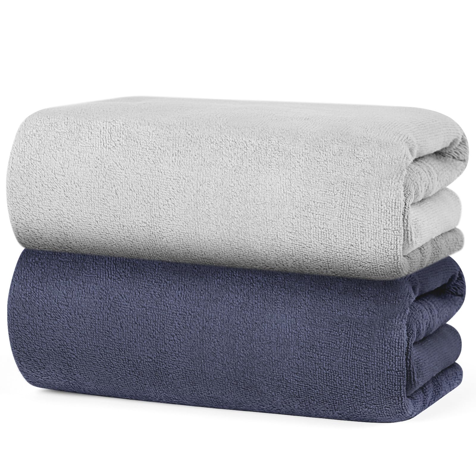 URAQT 2 Piece Bath Towels Set Superfine Fiber Washcloths Hotel Quality Super Soft and Highly Absorbent Thick Towels Machine Washable for Bathroom, Shower Gifts (Gray/70 * 140cm)