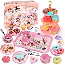 QIZEBABY 48-Piece Princess Pretend Tea Party Set for Girls, Tin