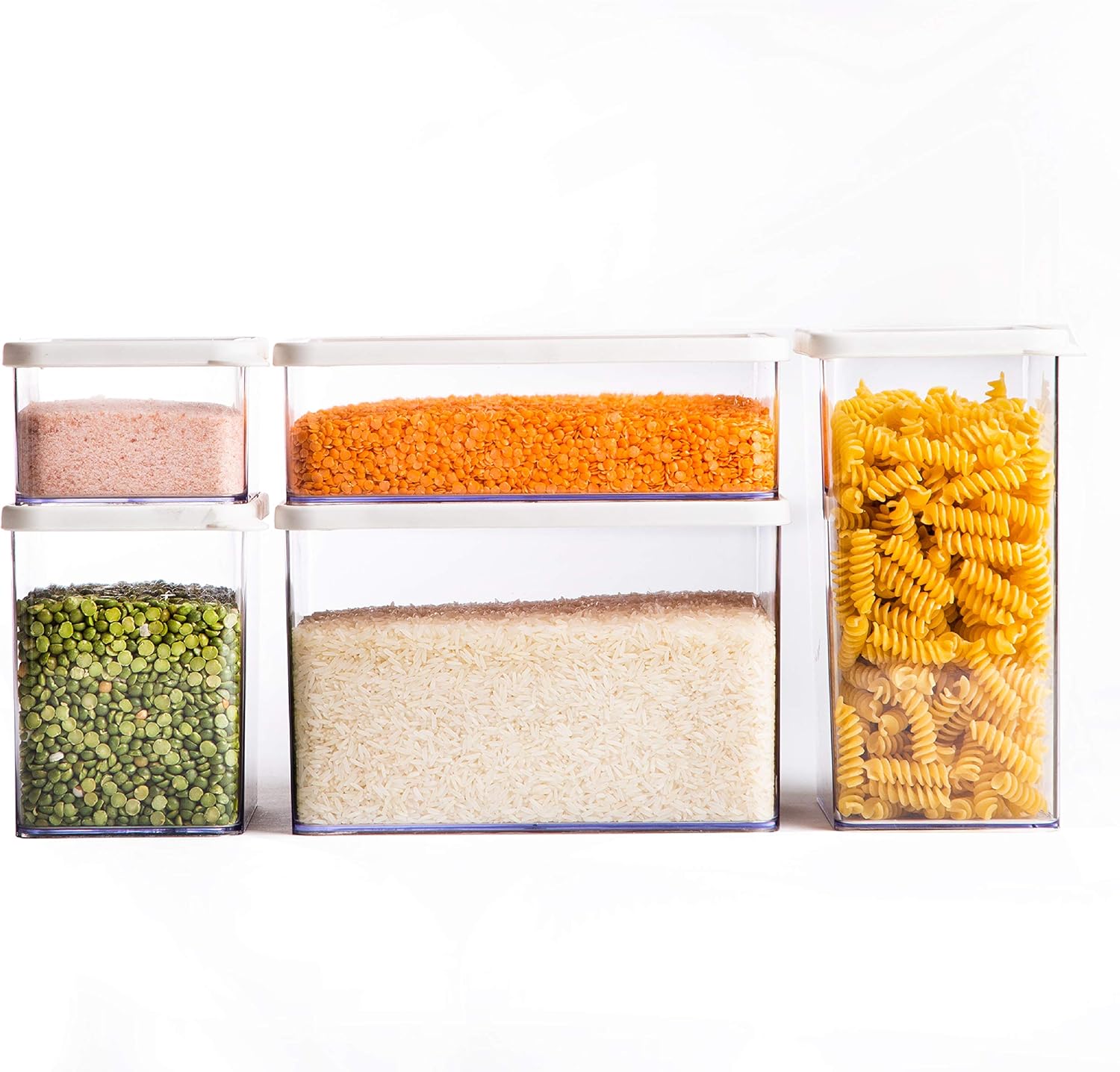 BINO Airtight Food Storage Containers with Lids, 5-Piece Set, White - Airtight Container Kitchen Storage Containers for Pantry Containers for Organizing Airtight Storage Containers