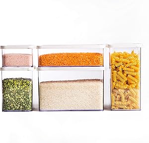 BINO Airtight Food Storage Containers with Lids, 5-Piece Set, White - Airtight Container Kitchen Storage Containers for Pantry Containers for Organizing Airtight Storage Containers