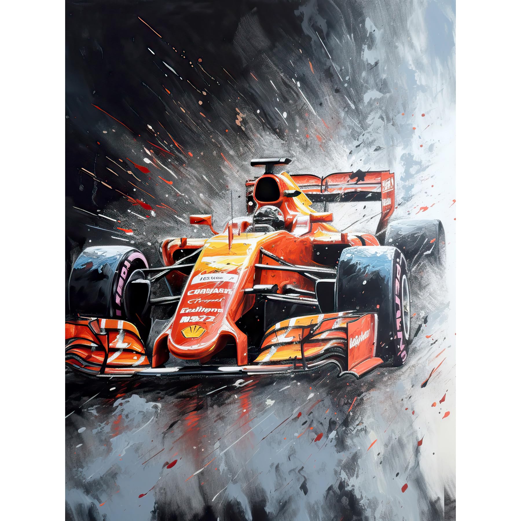 Artery8 Race Car and Driver Grand Prix Orange and Grey Extra Large XL Wall Art Poster Print