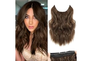 BUPPLER Halo Hair Extensions 12 Inch Invisible Wire Hair Extensions Adjustable Long Wavy Hair Extensions Synthetic Upgrade 4 Secure Clips in Hairpieces 12 Inch,Chestnut Brown