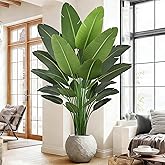 Fsslower Artificial Bird of Paradise Tree 7FT 28 Leaves Deluxe Tall Large Fake Faux Tropical Banana Plant 84 Inch Black Pot for Indoor Home Office Poolside Porch Mall School Decor Housewarming Gift