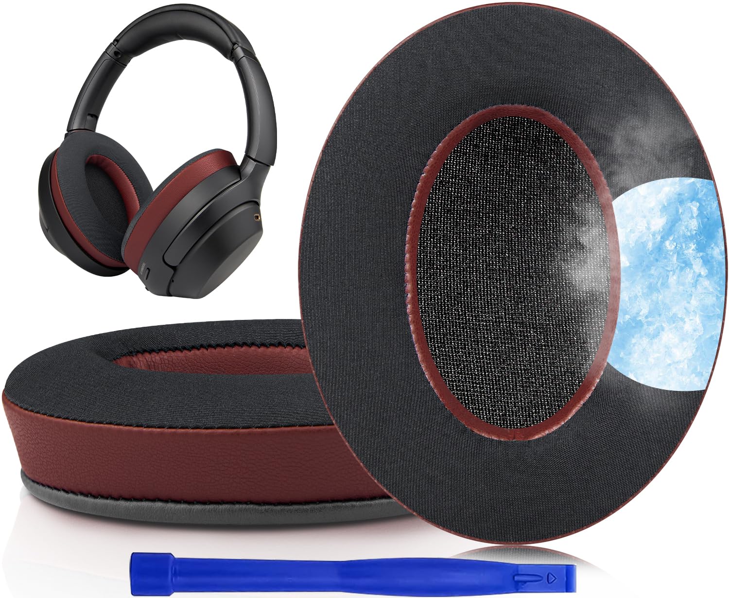 SOULWIT Cooling-Gel Replacement Earpads for Sony WH-1000XM3 (WH1000XM3) Over-Ear Headphones, Ear Pads Cushions with High-Density Noise Isolation Foam, Added Thickness - Burgundy