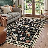 Beeiva Insect Print Rug 5x7, Washable Rugs for Living Room, Boho Non Slip Low Pile Ultra Thin Foldable Large Carpet for Office Bedroom Kids Room Playroom Apartment Dorm Classroom Decor(Black,5x7ft)