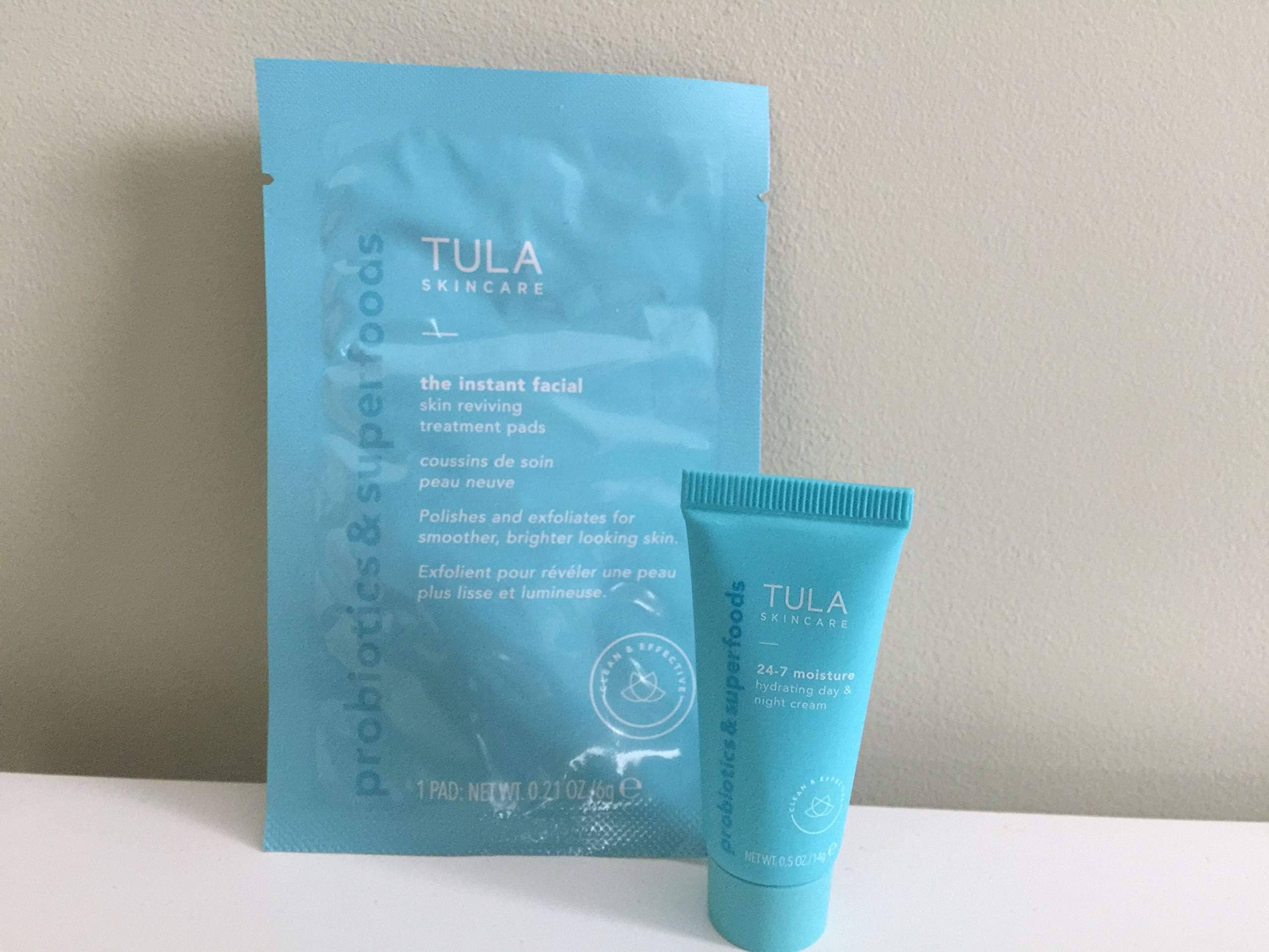 Tula 24-7 Moisture Hydrating Day & Night Cream + Tula The Instant Facial Skin Reviving Treatment Pads (1 Pad) Set
