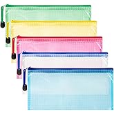 Mesh Zipper Pouch Bags - 5Pack A6 Waterproof Small Zipper Bags 4.7x9.3 Inch Clear Mesh Storage Pouches Assorted Colors for Home, Office, School, Travel, Receipts, Puzzles, Pencil, Cosmetic