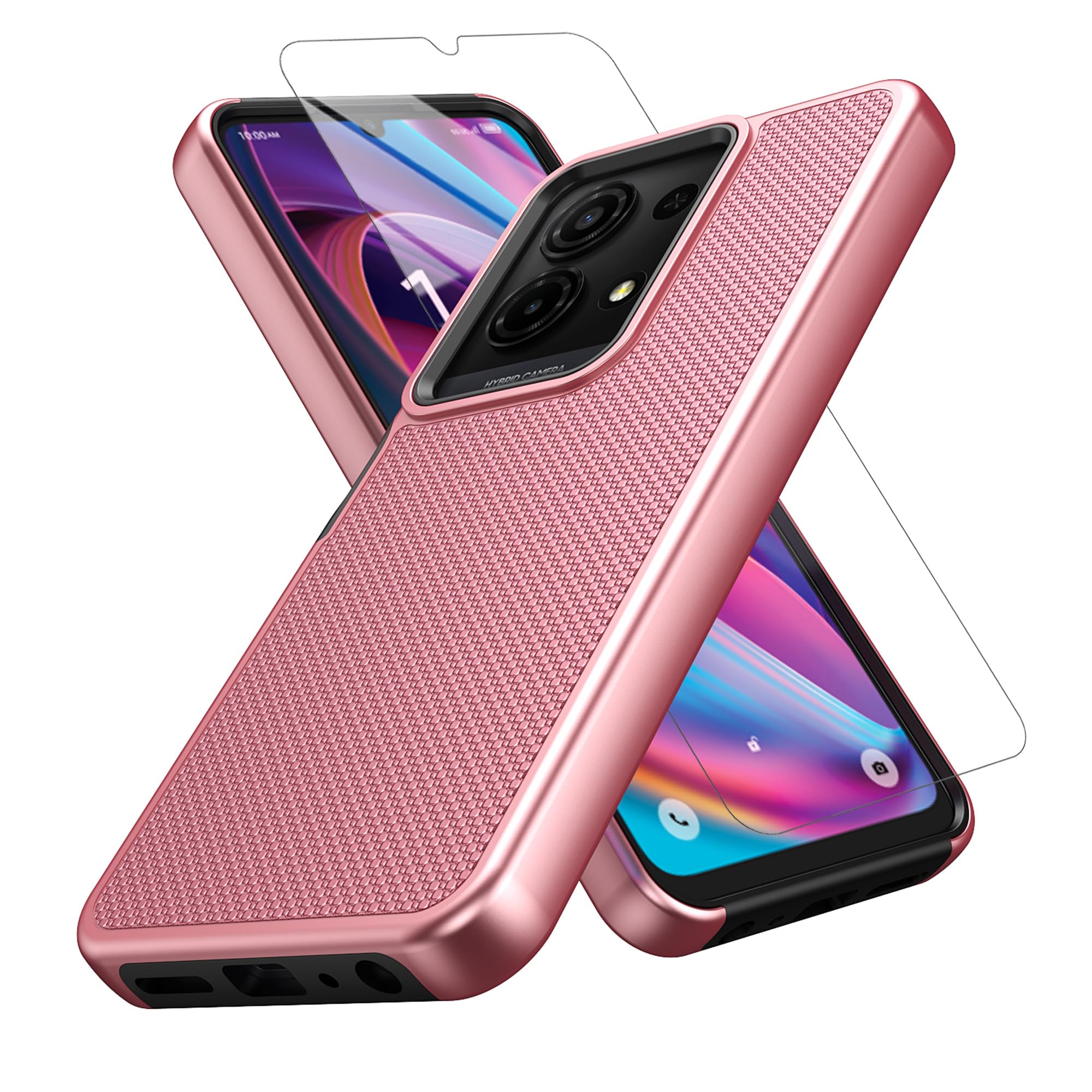 WODAF for TCL K32/TCL K33 5G Case, with Screen Protector, Dual Layer Shockproof Protective (Rose Gold)