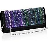 Larcenciel Clutch Purse for Women, LED Light Up Purse - 11 Neon Glow Modes, Holographic Evening Bag w/Chain Strap, Cool Party Bags Rechargeable Handbag for Prom, Disco, Club, Bar, Dinner, Night Events