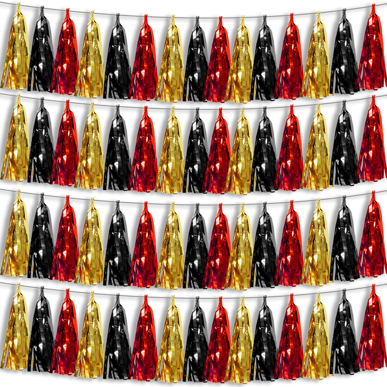 Photo 1 of 4P Black-Red Gold Foil Fringe Metallic Tassel Garland, Tassels Banner Streamers for Parade Floats, Bachelorette, Wedding, Birthday, Halloween, Christmas, Bridal/Baby Shower Party Decorations