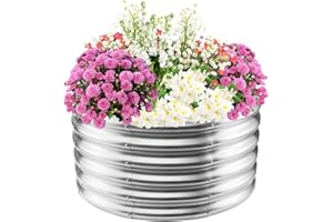 TBMLC 17" Tall Elevated Round Metal Rised Garden Bed- 2.7'x2.7' in Size and 0.8MM Thick Durable Planter Box for Vegetables Flowers Succulent at Patio/Garden Outdoor (Silver, 2.7FT Diameter)