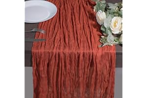 Snowkingdom 10 Ft Fall Thanksgiving Table Runner Terracotta Rust Cheesecloth Gauze, 120 inch Long Burnt Orange Boho Cheese Cloth for Wedding Bridal Shower Rustic Sheer Table Decorations