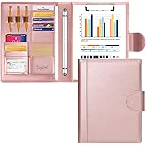 Toplive Portfolio 3 Ring Binder Padfolio Folder, Business Interview Resume Portfolio for Women Men A4/Letter Size Document Organizer with Clipboard Receipt Sleeve Card Holder, Rose Gold