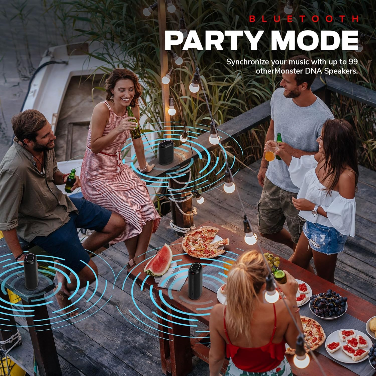 Monster DNA Max Portable Bluetooth Speaker, Loud Portable Speaker with 360 Bass Sound and 10W Qi Certified Wireless Charging Pad, IP67 Waterproof- for Travel, Indoor and Outdoor Use