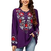 St.Lareina Womens Embroidered Tops Fall Shirts Long Sleeve Casual Mexican Blouses Loose Peasant Tunic Trendy Clothes