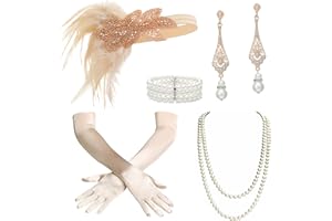 BABEYOND 1920s Flapper Accessories Great Gatsby Costume Accessories 20s Flapper Headband Pearl Necklace Gloves Plastic Holder