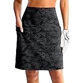 G Gradual Women's 20" Knee Length Golf Skirt Skort 4 Side Pockets Stretch High Waisted Tummy Control Skirt with Short