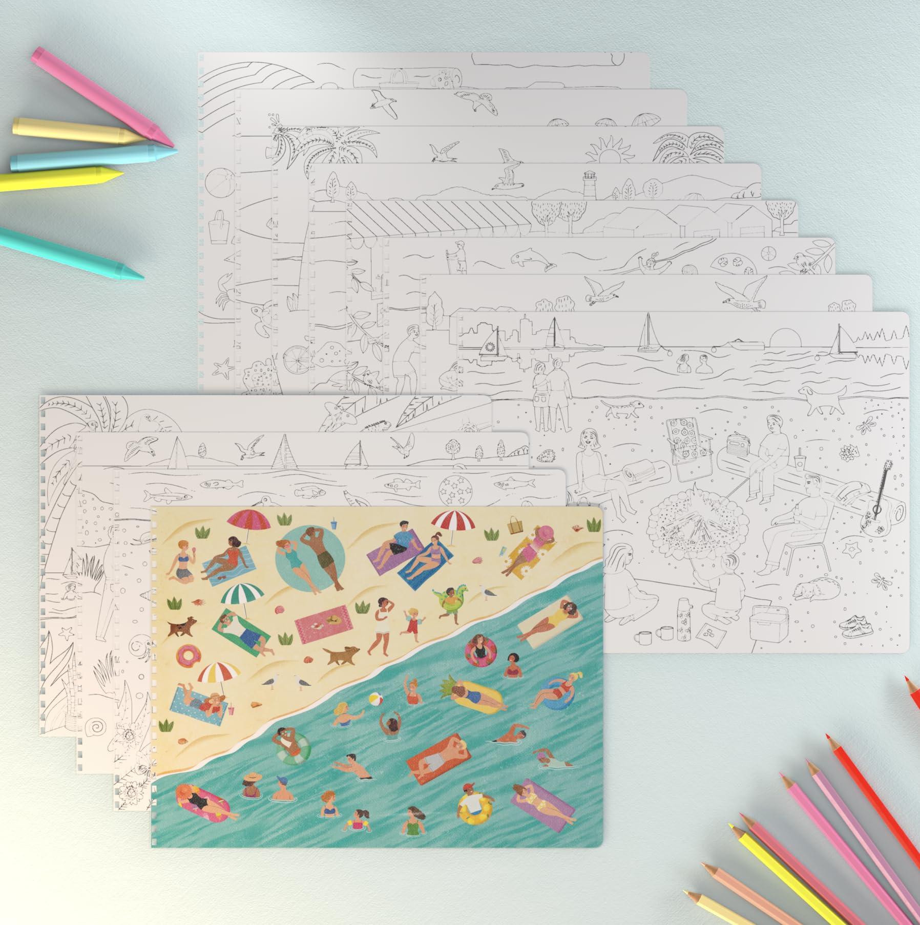 CUPKIN Sticker Book for Kids 2-4, 500+ Kids Stickers, Beach Day 12 Coloring Pages 12 Side by Side Scenes, Fun Toddler Travel Activity Coloring and Sticker Books for Children Ages 4-8 + 8-10