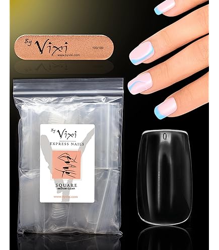 Amazon.com: By Vixi 600 MEDIUM SQUARE NAIL SET with PREP FILE, 10