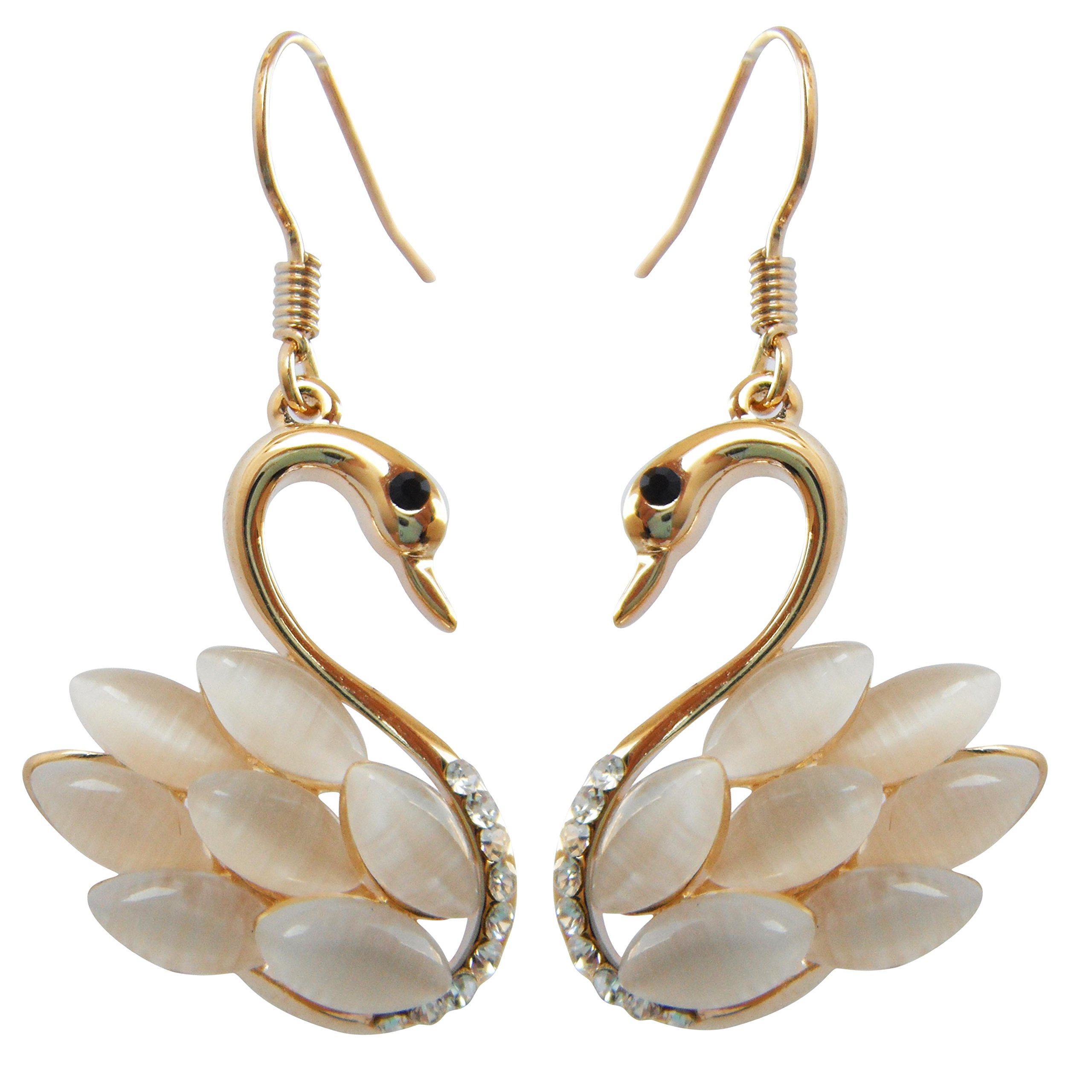 Navachi 18k Yellow Gold Plated Swan Bird White Opal Crystal Az2475e Dangle Drop Earrings