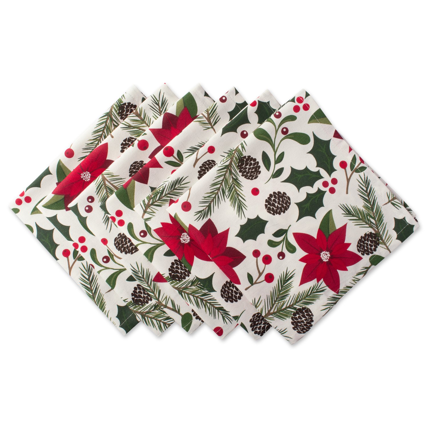 DII Woodland Holly Christmas Holiday Kitchen & Table Décor, Napkin Set, 20x20, Poinsettia & Christmas Greenery, 6 Count — image 1